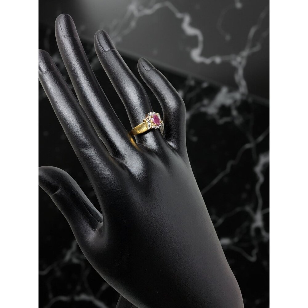 vintage two tone yellow and white gold plated genuine ruby with diamond chips ri - Picture 11 of 15